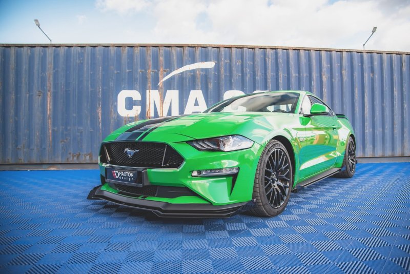 Maxton Street Pro Front Ansatz V.1 für  + Flaps Ford Mustang GT Mk6 Facelift schwarz Hochglanz FOMU6FGTCNC-FD1B+FSF1-G