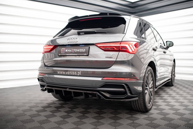 Maxton Mittlerer Diffusor Heck Ansatz DTM Look für Audi Q3 S-Line F3 schwarz Hochglanz AU-Q3-2-SLINE-RD1G+RD2-G