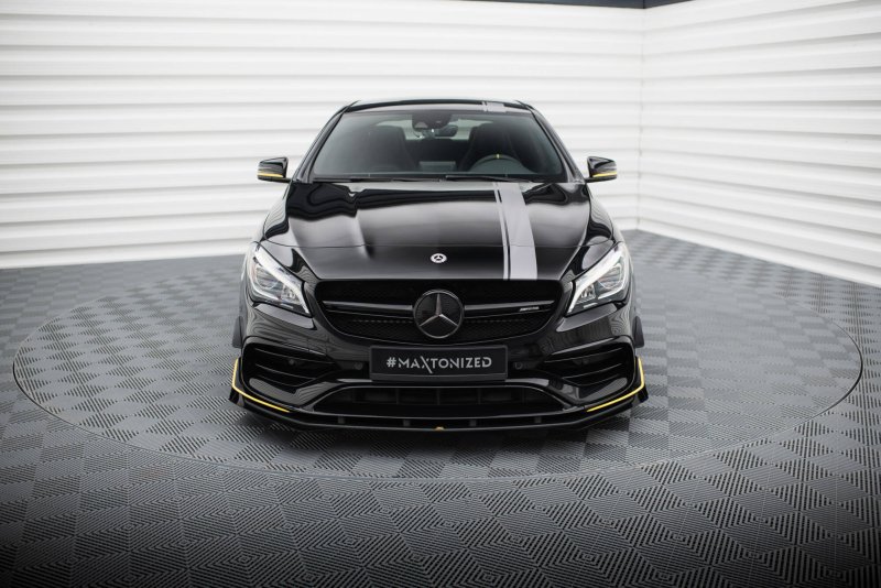 Maxton Street Pro Front Ansatz + Flaps Mercedes-AMG CLA 45 Aero C117 Facelift schwarz Hochglanz MECLA117AMGAEROCNC-FD1BRB+FSF1-G