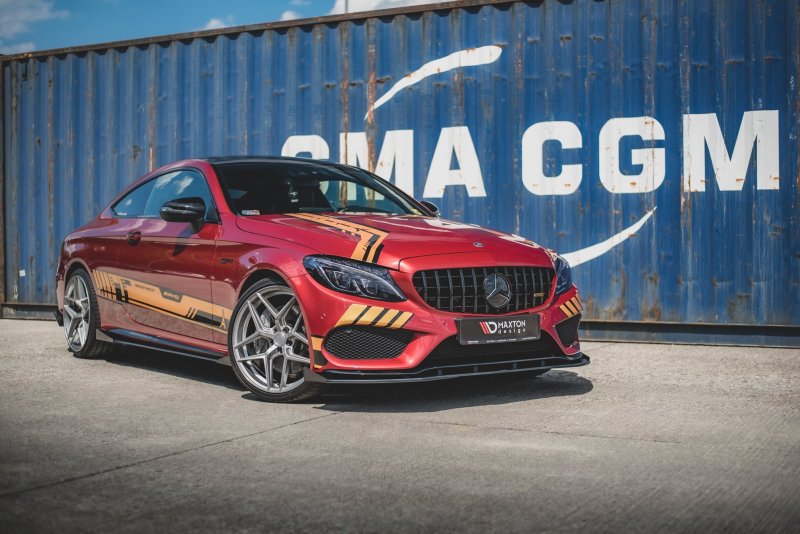 Maxton Racing Front Ansatz für passend +Flaps für Mercedes - AMG C43 Coupe C205 schwarz Hochglanz MEC20543AMGCNC-FD1BRB+FSF1-G