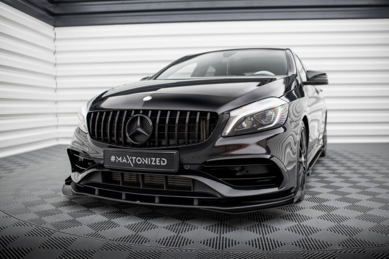 Maxton Front Flaps Mercedes-Benz A AMG-Line W176 Facelift schwarz Hochglanz MEA176FAMGLINECNC-FSF1-G