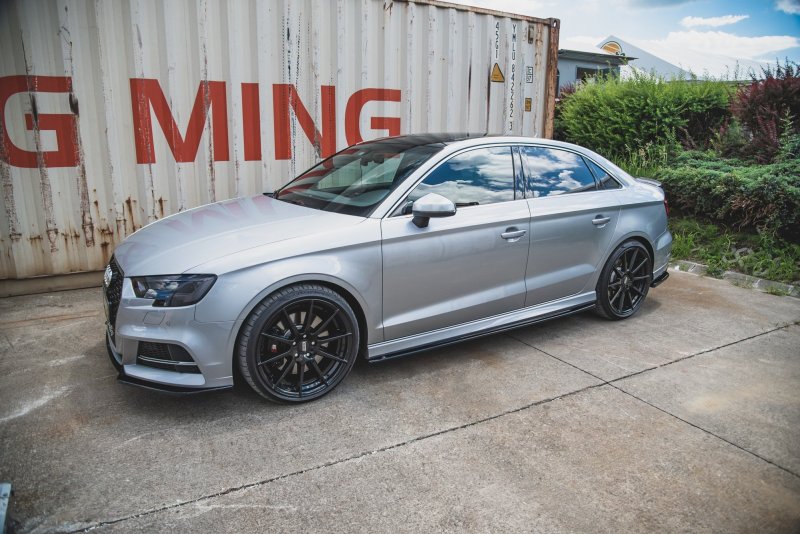 Maxton Seitenschweller Ansatz für V.2 für Audi S3 / A3 S-Line Limousine 8V Facelift schwarz Hochglanz AU-S3-3F-S-SD2-G