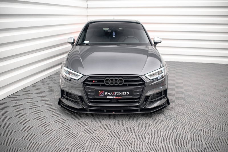 Maxton Street Pro Front Ansatz für +Flaps für V.1 + Flaps Audi S3 / A3 S-Line Sportback 8V Facelift schwarz Hochglanz AUS33FSBCNC-FD1B+FSF1-G