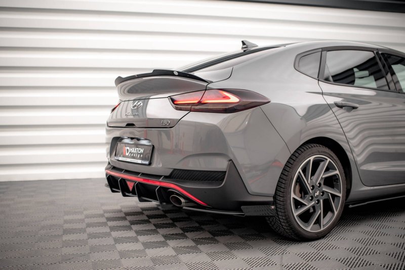Maxton Street Pro Heck Ansatz Flaps Diffusor + Flaps Hyundai I30 Fastback N-Line Mk3 Facelift schwarz Hochglanz HYI303FNLINEFBCNC-RS1B+RSF1-G