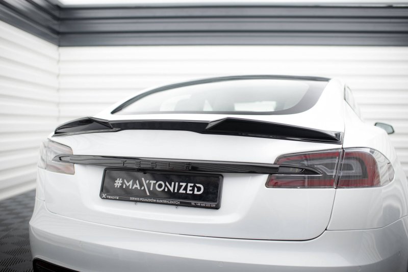 Maxton Spoiler CAP Abrisskante 3D Tesla Model S Plaid Mk1 Facelift schwarz Hochglanz TE-MODELS-1F2-PL-CAP3D1-G