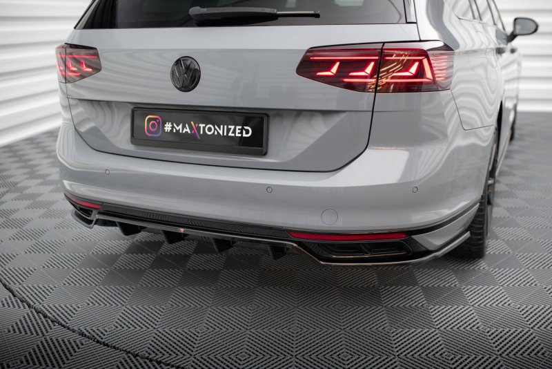Maxton Mittlerer Cup Diffusor Heck Ansatz VW Passat R-Line B8 Facelift schwarz Hochglanz VW-PA-B8F-RLINE-RD1G+RD2-G