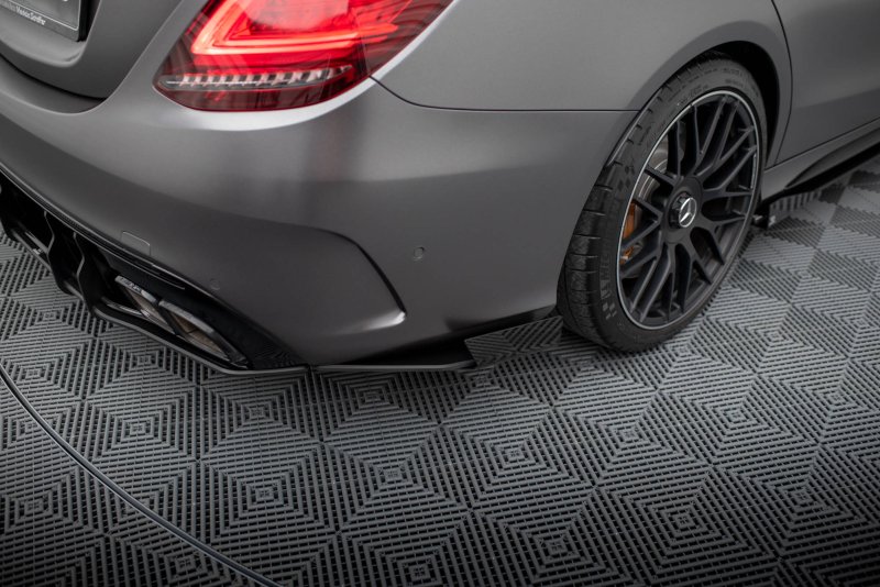 Maxton Street Pro Heck Ansatz Flaps Diffusor + Flaps Mercedes-AMG C63 Limousine / Kombi W205 Facelift schwarz Hochglanz MEC205F63CNC-RSD1BRB+RSF1-G