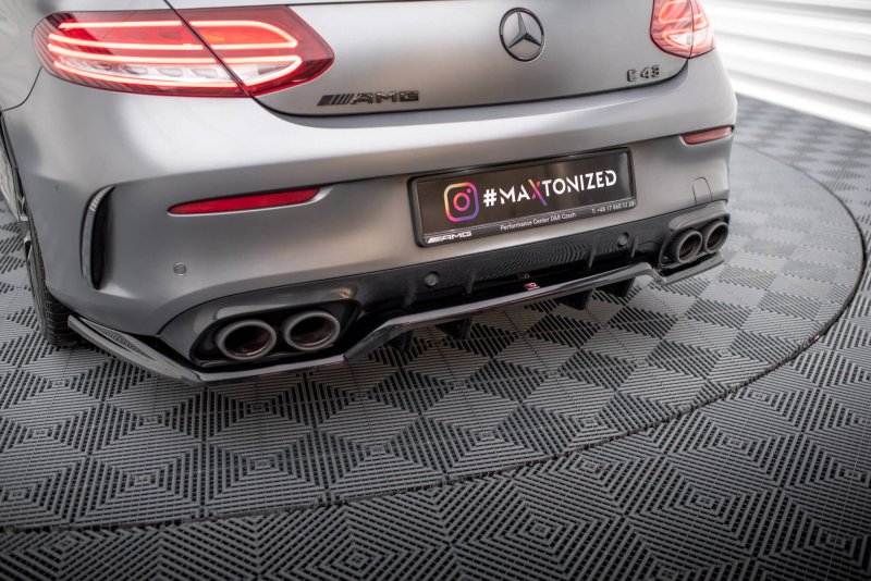 Maxton Mittlerer Cup Diffusor Heck Ansatz Mercedes-AMG C43 Coupe / Cabrio C205 Facelift / A205 Facelift schwarz Hochglanz ME-C-205F-43-C-RD1G+RD2-G