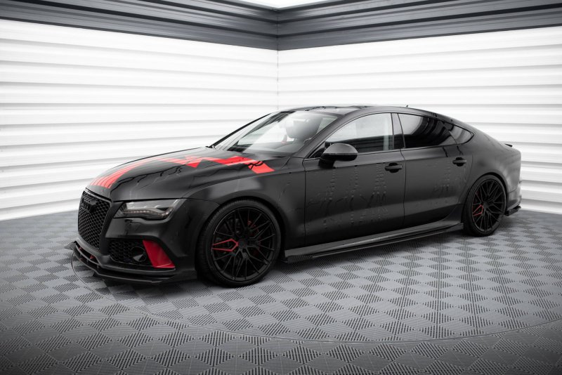 Maxton Street Pro Seitenschweller Ansatz + Flaps Audi A7 RS7 Look C7 schwarz Hochglanz AUA7C7SLINECNC-SD1BRB+SF1-G