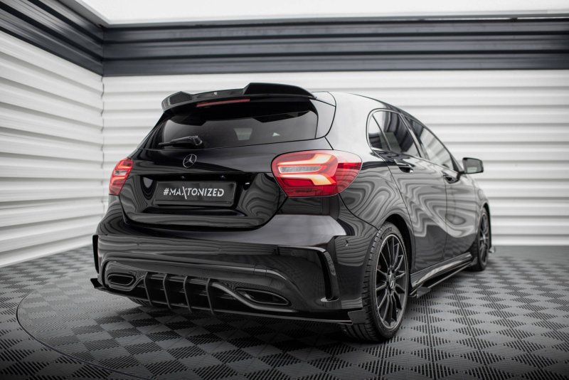 Maxton Street Pro Heck Ansatz Flaps Diffusor + Flaps Mercedes-Benz A AMG-Line W176 Facelift schwarz Hochglanz MEA176FAMGLINECNC-RS1B+BRBI+RSF1-G