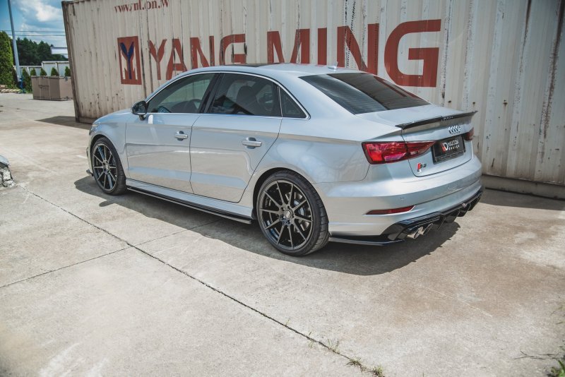 Maxton Seitenschweller Ansatz für V.2 für Audi S3 / A3 S-Line Limousine 8V Facelift schwarz Hochglanz AU-S3-3F-S-SD2-G