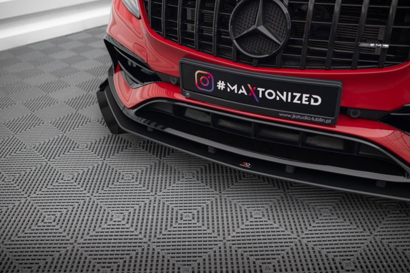 Maxton Street Pro Front Ansatz + Flaps Mercedes-Benz A 45 AMG Aero W176 Facelift schwarz Hochglanz MEA176FAEROCNC-FD1B+FSF1-G