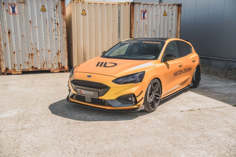 Maxton Racing Front Ansatz für passend +Flaps für Ford Focus ST / ST-Line Mk4 schwarz Hochglanz FOFO4STCNC-FD1BRB+FSF1-G