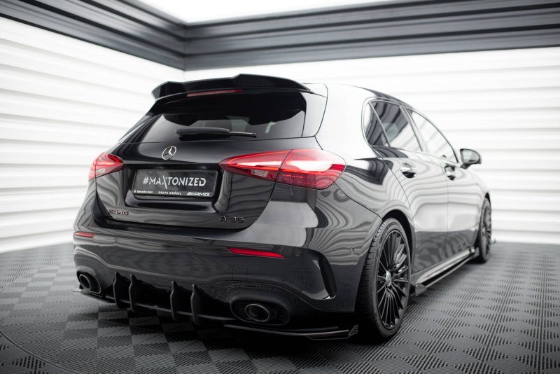 Maxton Street Pro Heck Ansatz Flaps Diffusor + Flaps Mercedes-AMG A35 Hatchback W177 schwarz Hochglanz MEA177F35CNC-RSD1BRB+RSF1-G