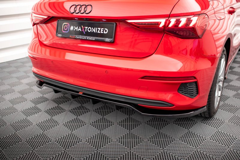 Maxton Mittlerer Diffusor Heck Ansatz DTM Look für Audi A3 Sportback 8Y schwarz Hochglanz AU-A3-8Y-RD1G+RD2-G