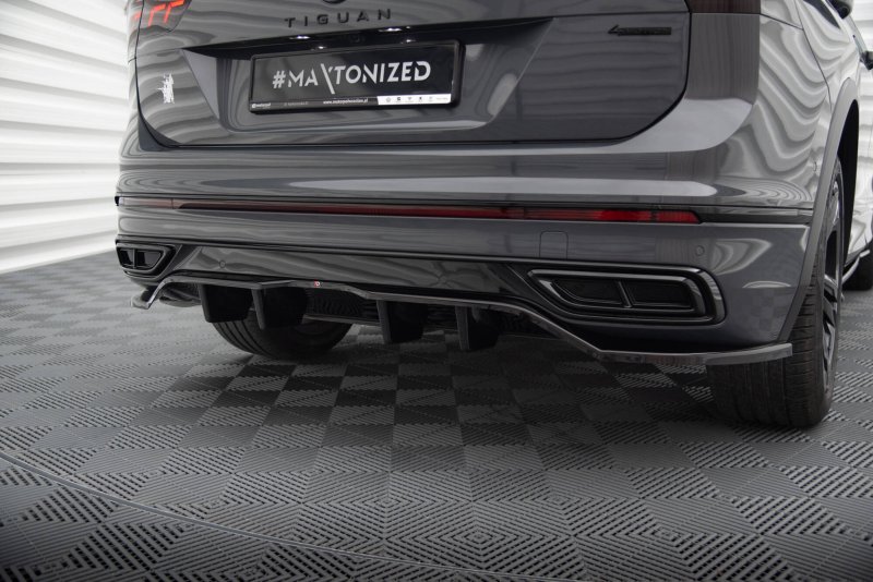 Maxton Mittlerer Cup Diffusor Heck Ansatz VW Tiguan R-Line Mk2 Facelift schwarz Hochglanz VW-TI-2F-RLINE-RD1G+RD2-G