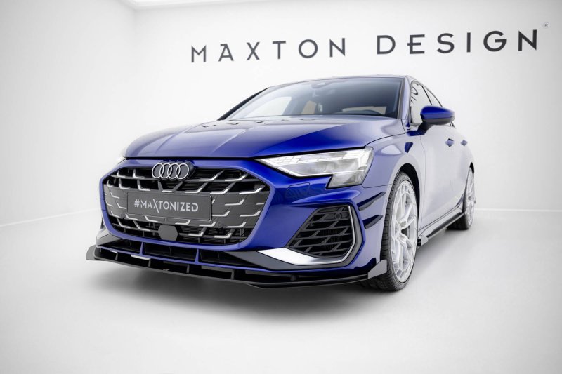 Maxton Street Pro Front Ansatz + Flaps Audi A3 S-Line Limousine / S3 Limousine 8Y Facelift schwarz Hochglanz AUS38YFCNC-FD1B+FSF1-G