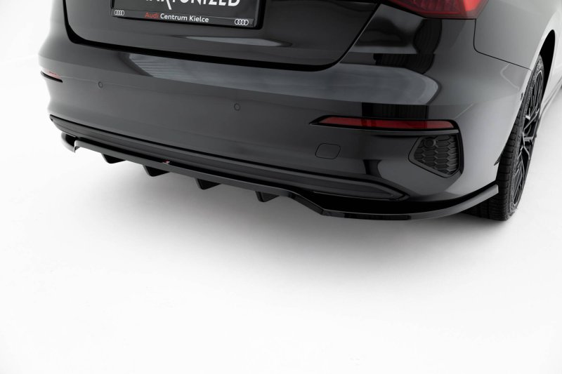 Maxton Mittlerer Cup Diffusor Heck Ansatz Audi A3 Limousine 8Y schwarz Hochglanz AU-A3-8Y-S-RD1G+RD2-G