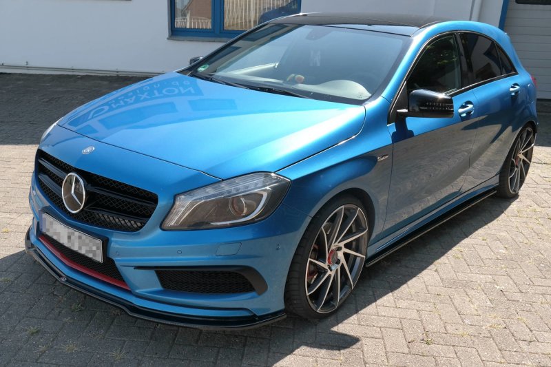 Maxton Front Ansatz für Mercedes W176 AMG-LINE vor Facelift schwarz Hochglanz ME-A-176-AMGLINE-FD1-G