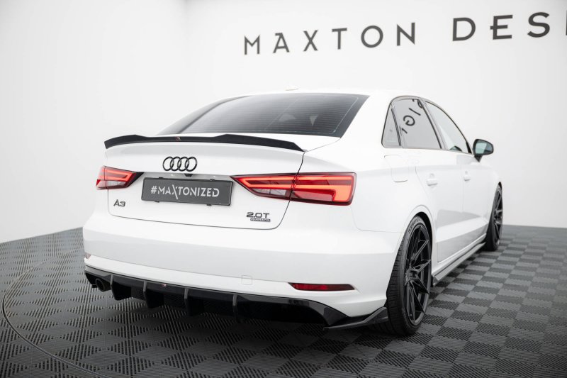 Maxton Diffusor Heck Ansatz Audi A3 Limousine 8V Facelift (Ausführung mit einseitigem Doppelauspuffendrohr) AU-A3-8VF-S-RS1GO_