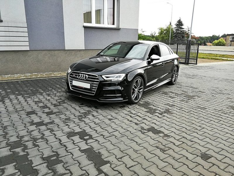 Maxton Front Ansatz V.2 für Audi S3 / A3 S-Line 8V FL Limousine schwarz Hochglanz AU-S3-3F-FD2-G
