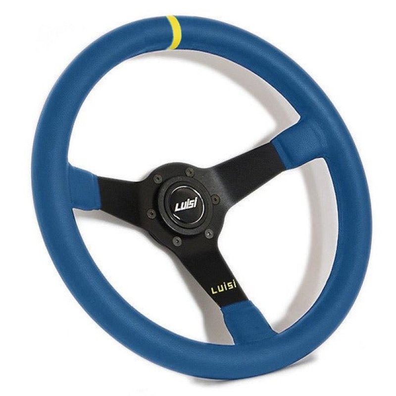 Luisi Mirage Corsa Sportlenkrad Leder blau / gelb geschüsselt & TÜV Prüfbericht